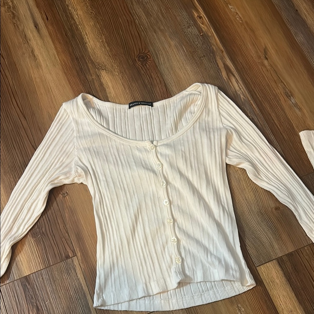 Brandy Melville Cream Ribbed 3/4 Sleeve Blouse